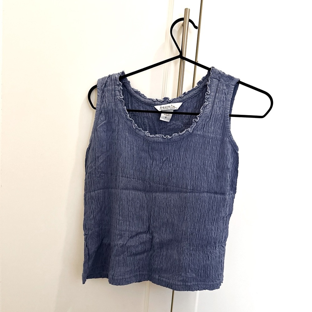 Nomadic Traders cornflower blue ruffled tank